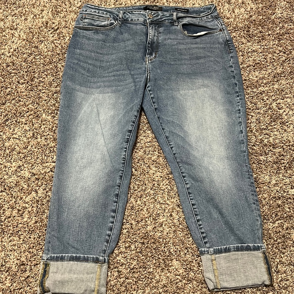Flash firm price - Judy, blue boyfriend fit medium denim cuffed jeans. Size 18 W
